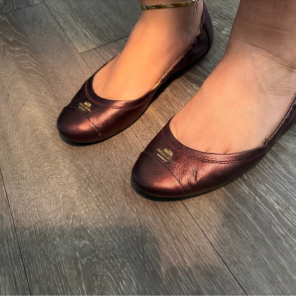 Camilla Shoes - Coach Camilla Metallic Burgundy Leather Ballet Flats Women’s 7.5